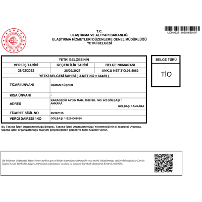 2014 Model Tio Belgesi